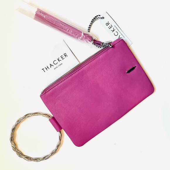 Thacker New York Nolita Clutch Twisted Ring handle Leather -Fuchsia NWT - Picture 4 of 10